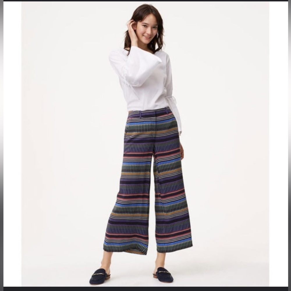 LOFT COLORFUL STRIPED WIDE LEG CROPPED PANTS